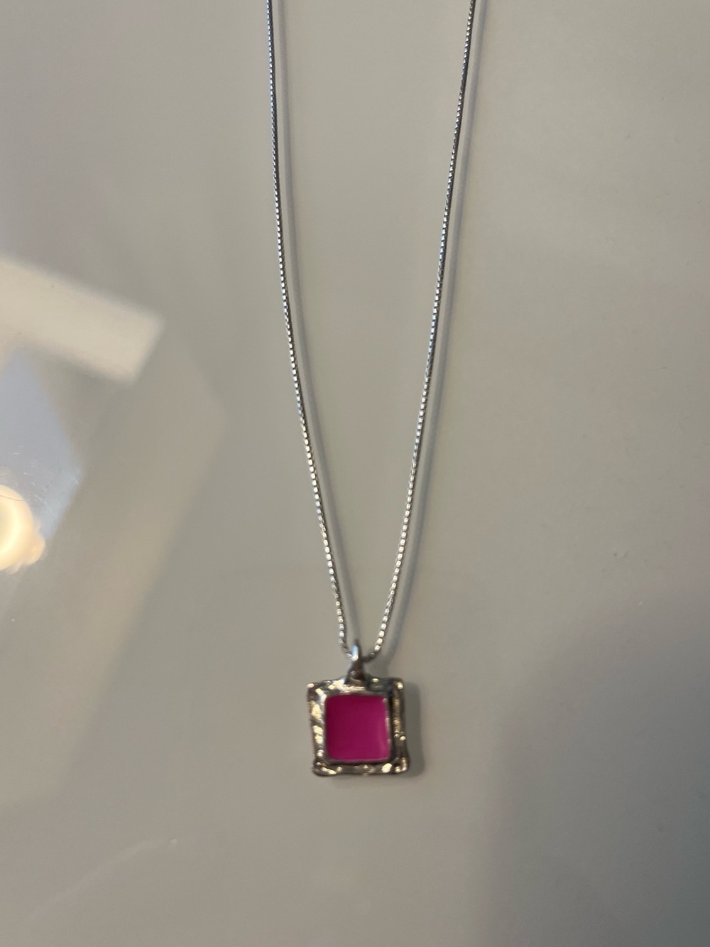 Silpada Sterling Silver Pendant Necklace w/ Pink Enamel Square 16 inch w/ 2 inch